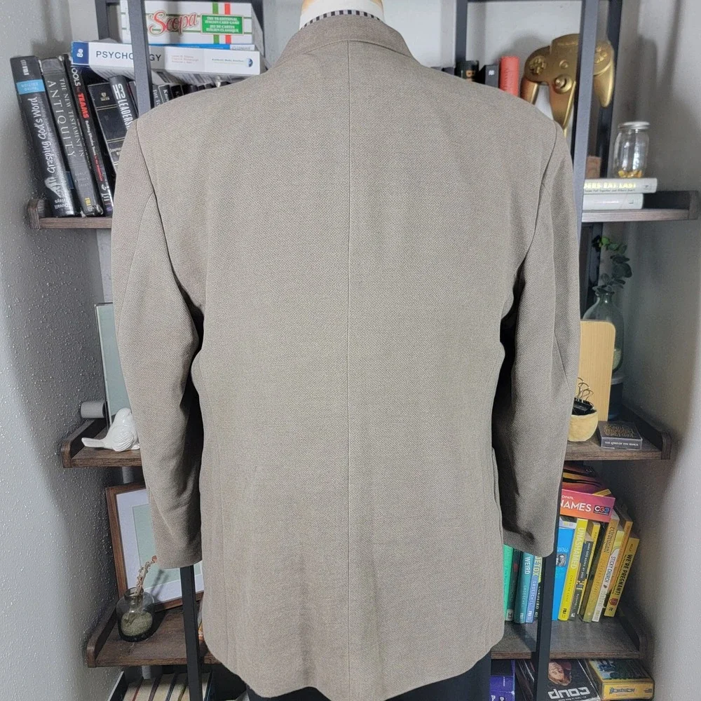 Haggar Black Label Mens Suede Sport Coat Blazer Three Button Brown Polyester 46R